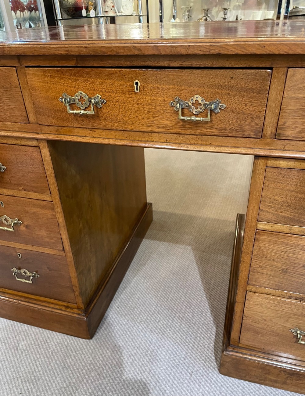 Victorian walnut pedestal desk c1870 View IV