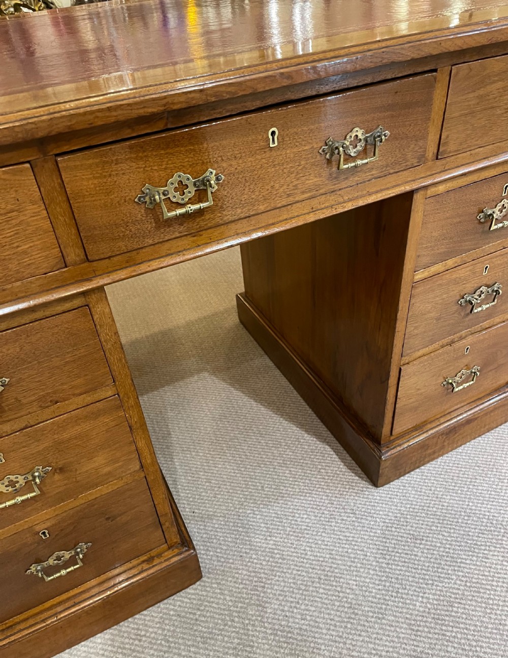 Victorian walnut pedestal desk c1870 View V