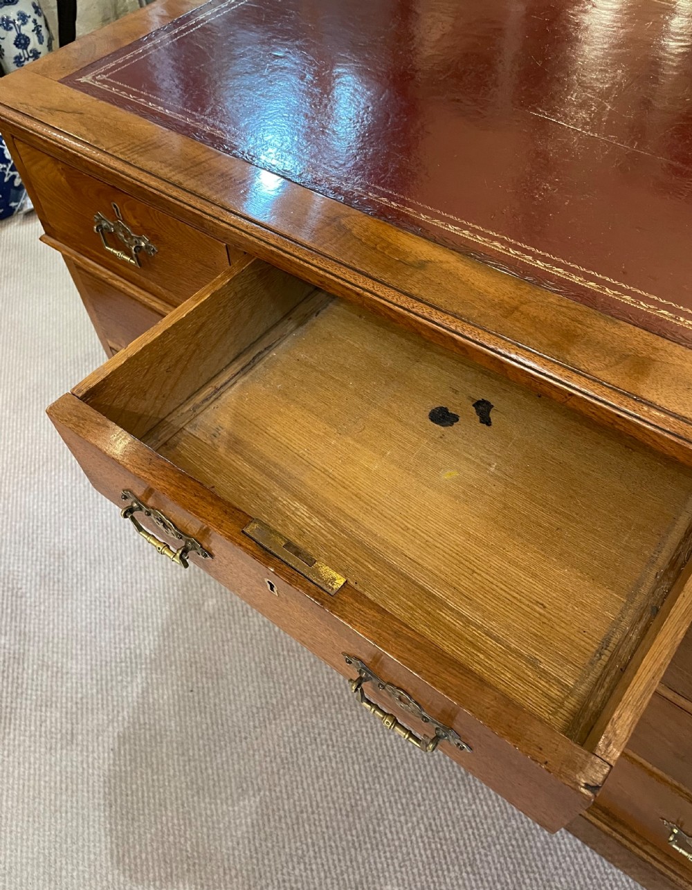 Victorian walnut pedestal desk c1870 View VI