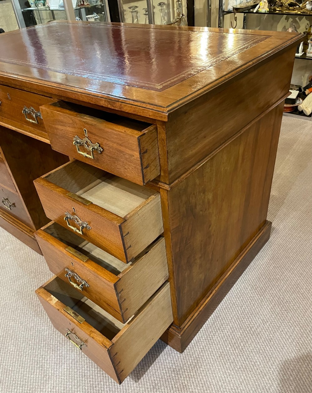 Victorian walnut pedestal desk c1870 View VIII