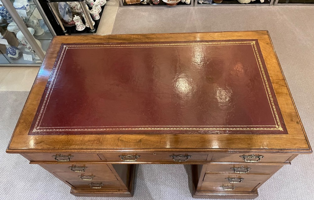 Victorian walnut pedestal desk c1870 View X