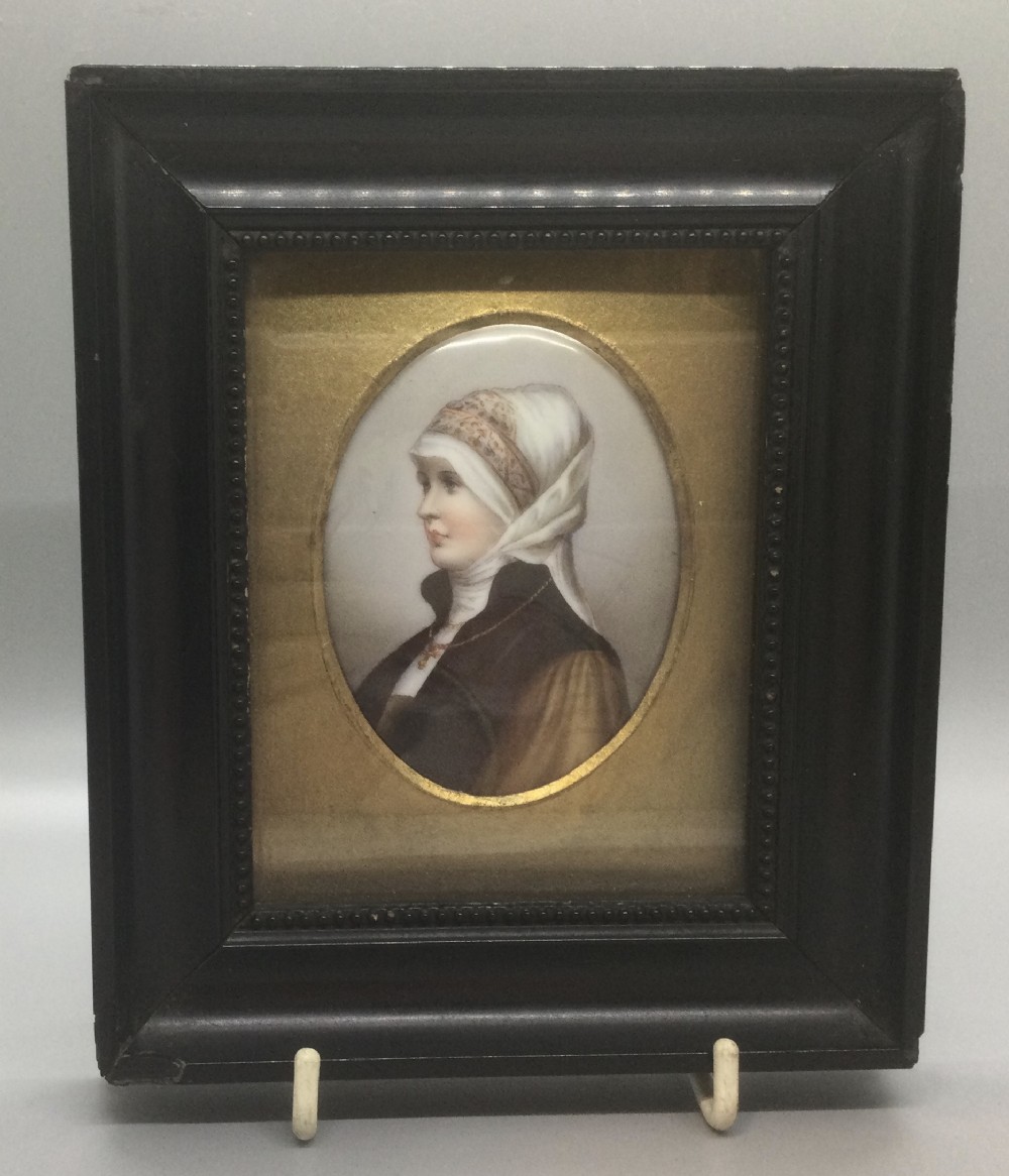 Late 19thc miniature porcelain portrait plaque c1880
