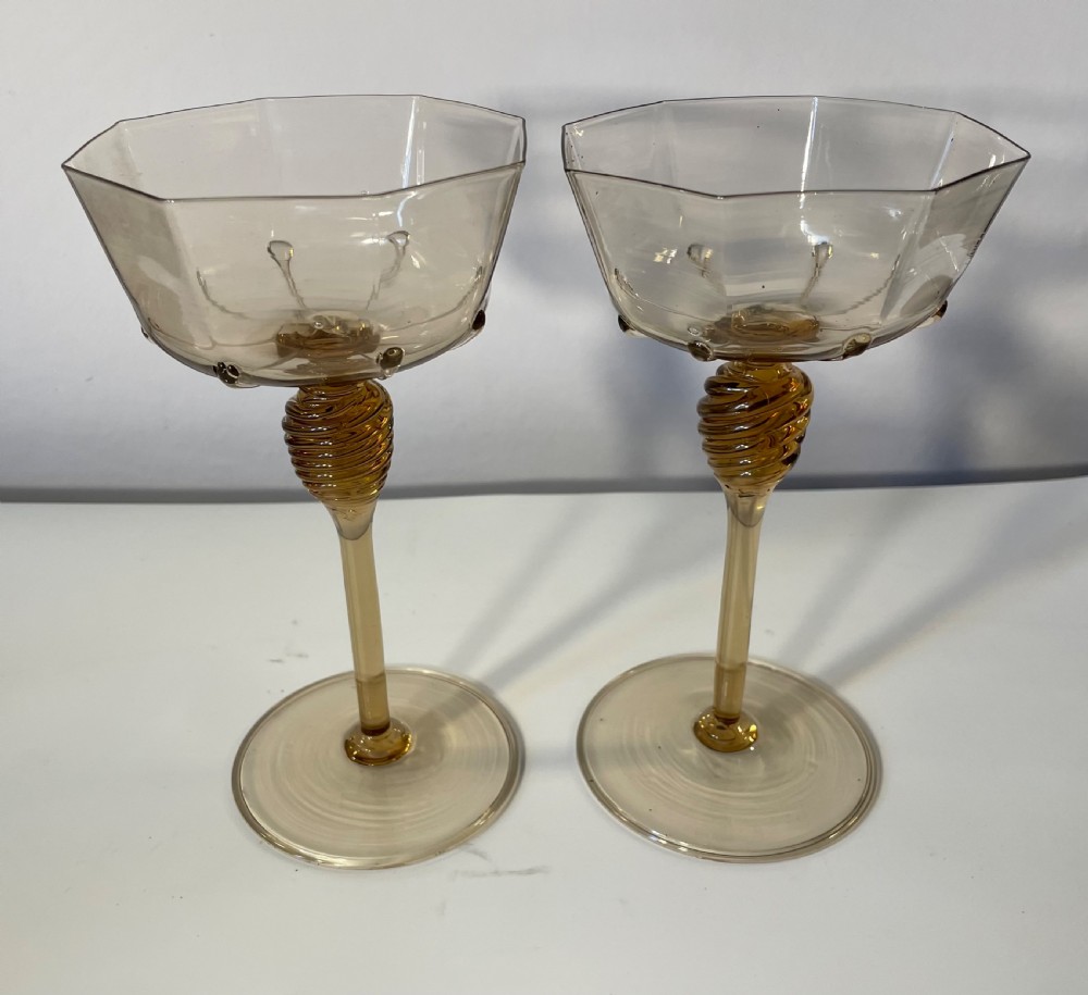 Vintage pair Murano champagne coupes c1920
