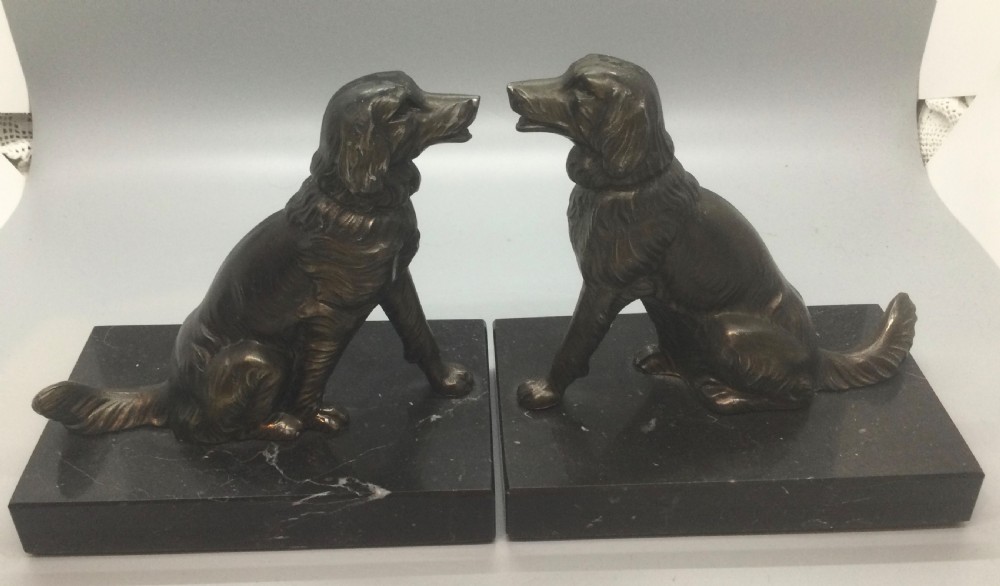 Art Deco French spelter dog bookends c1930