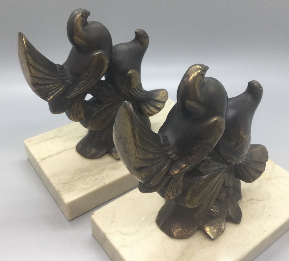 Pair French Art Deco spelter dove bookends c1930 View VI