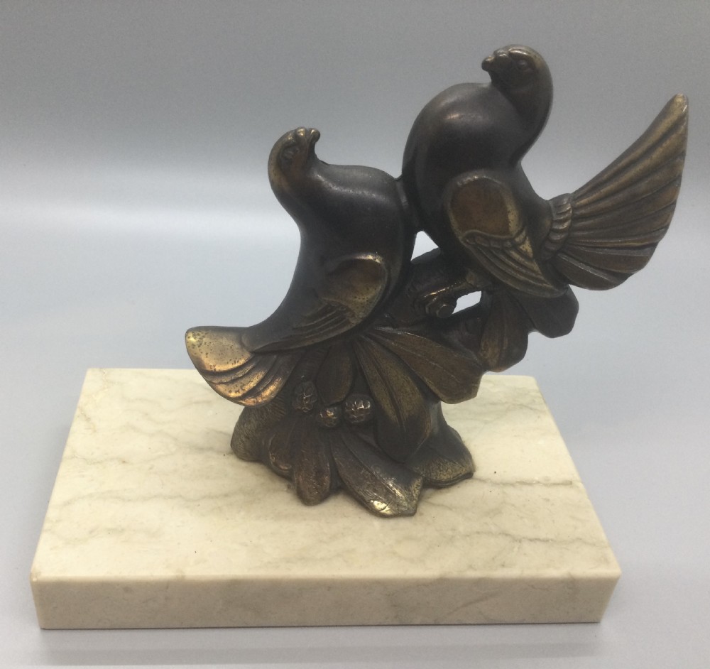 Pair French Art Deco spelter dove bookends c1930 View VIII
