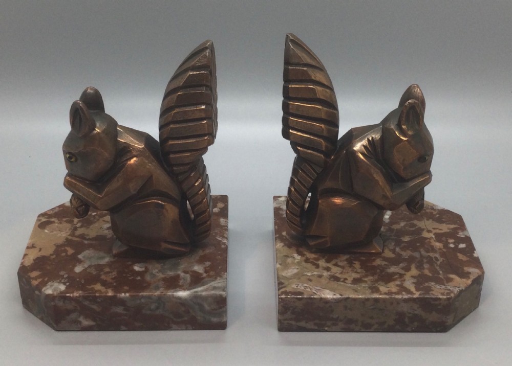 Art Deco French spelter squirrel bookends c1930