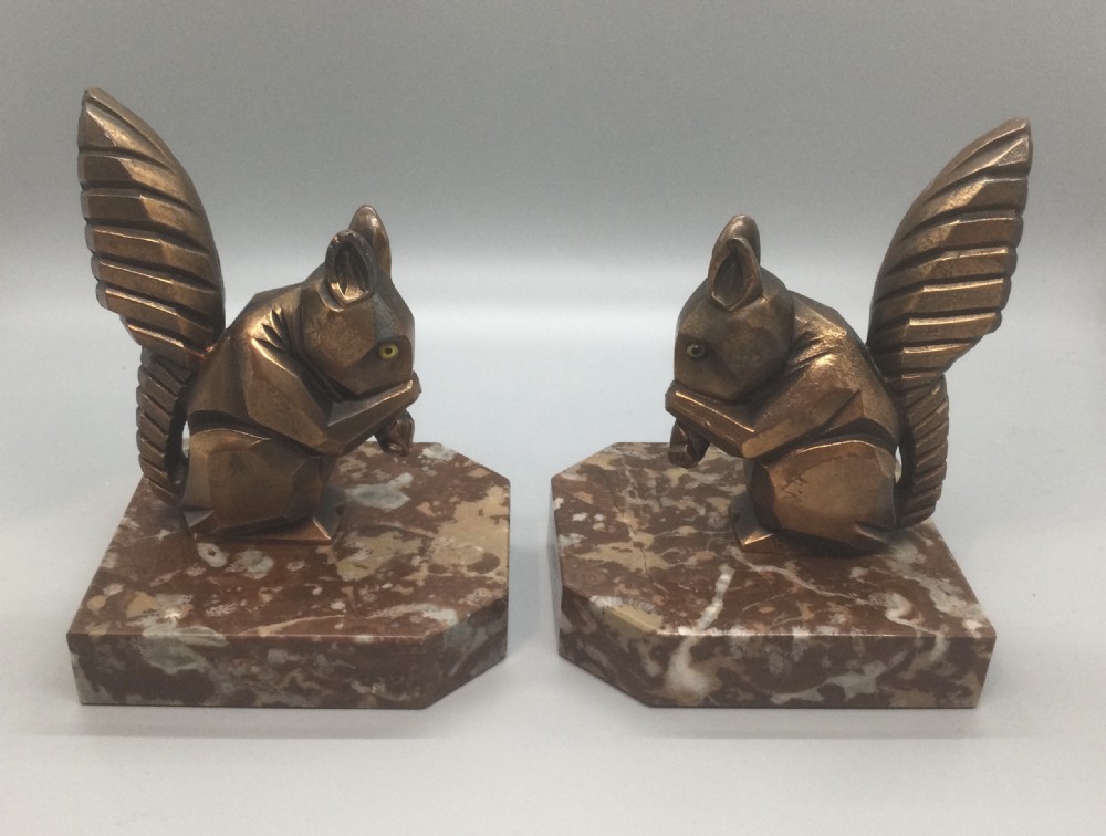 Art Deco French spelter squirrel bookends c1930 View II