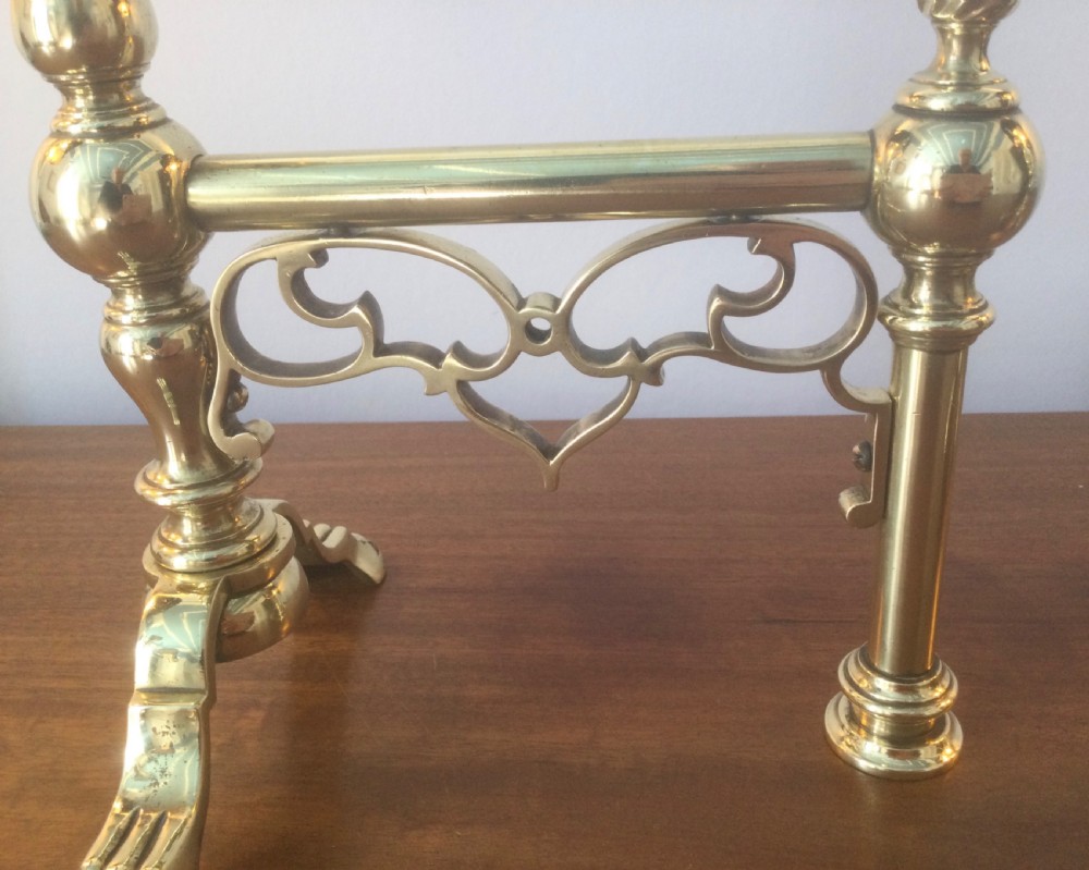Quality Victorian pair brass fire dogs c1870 View V
