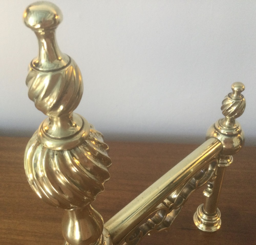 Quality Victorian pair brass fire dogs c1870 View VI