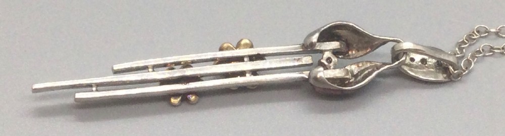 Art Nouveau silver, gold, diamond, enamel pendant necklace c1900 View V