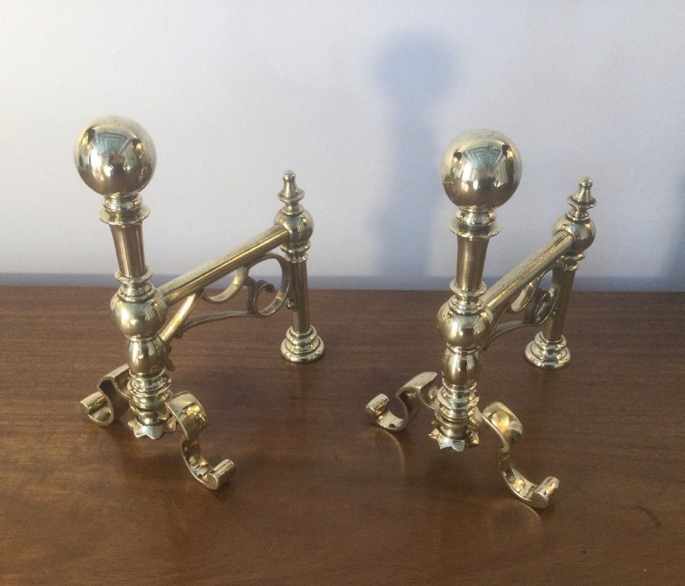 Victorian pair brass fire tool stands c1860 View III