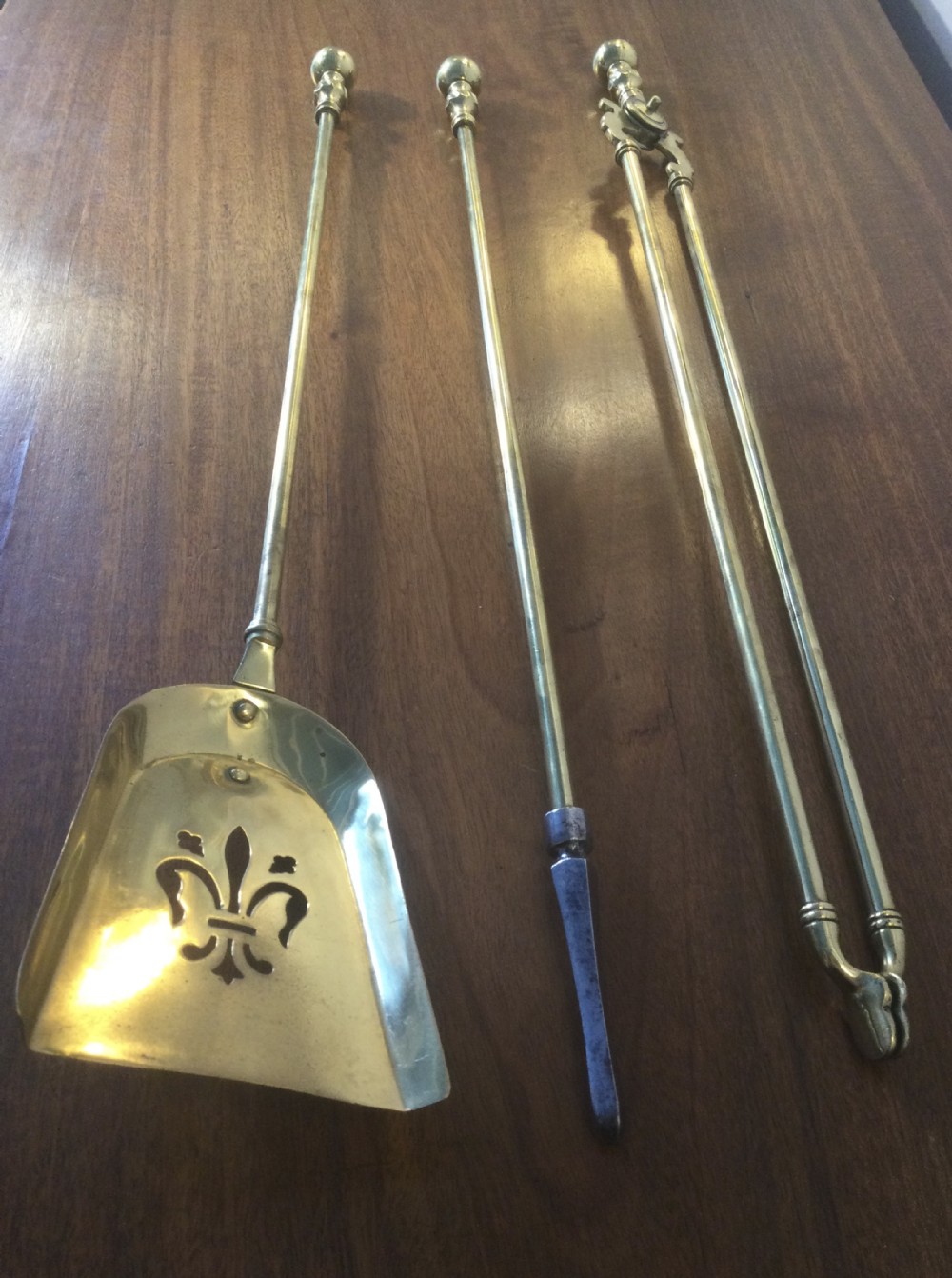 Victorian set brass fireirons fire tools c1860