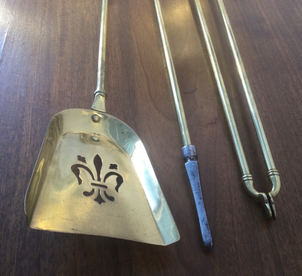 Victorian set brass fireirons fire tools c1860 View IV