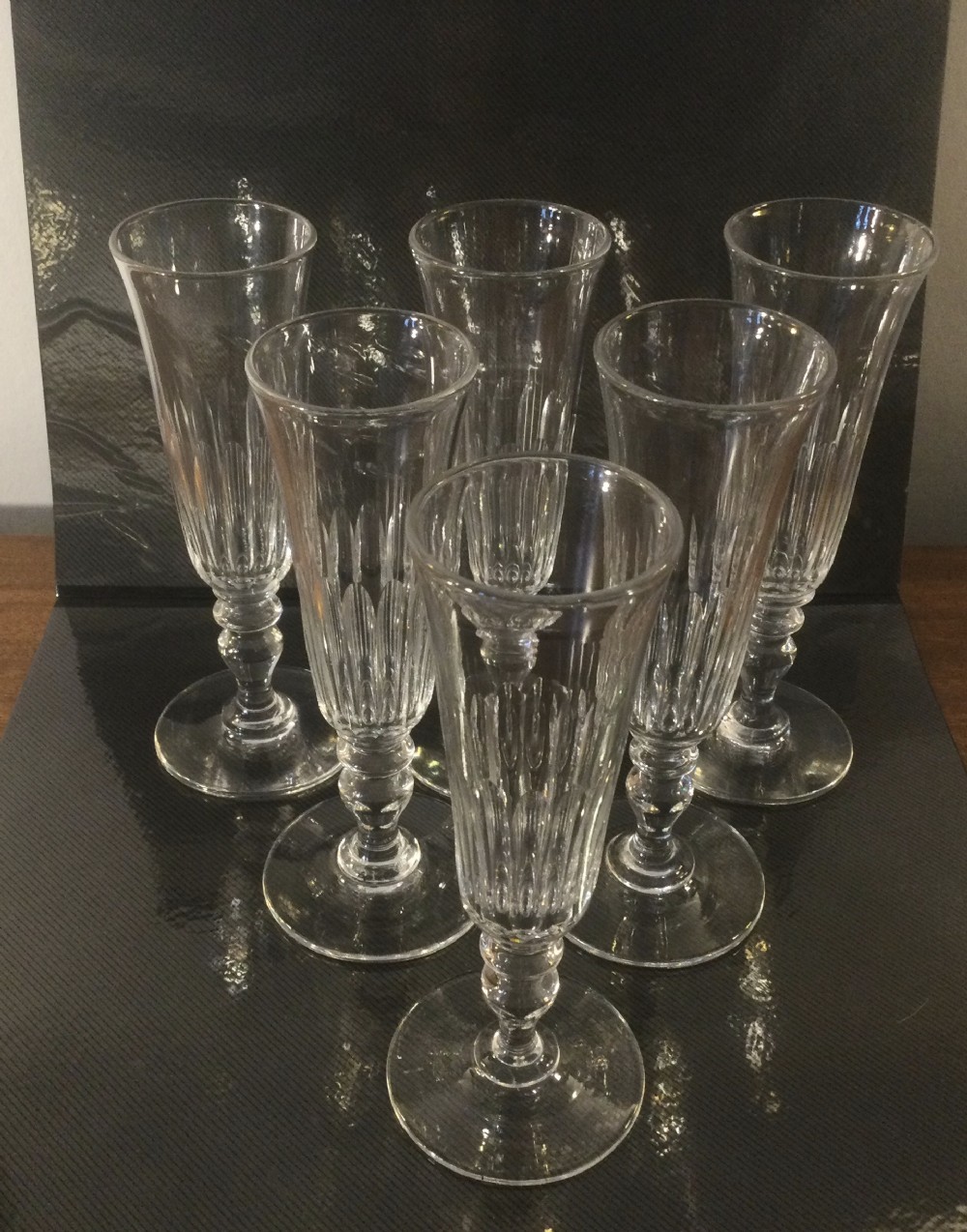 Set 6 French 19thC champagne flutes c1900