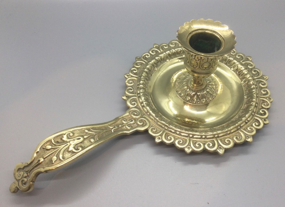 Late 19thC French brass candle holder c1880 View V