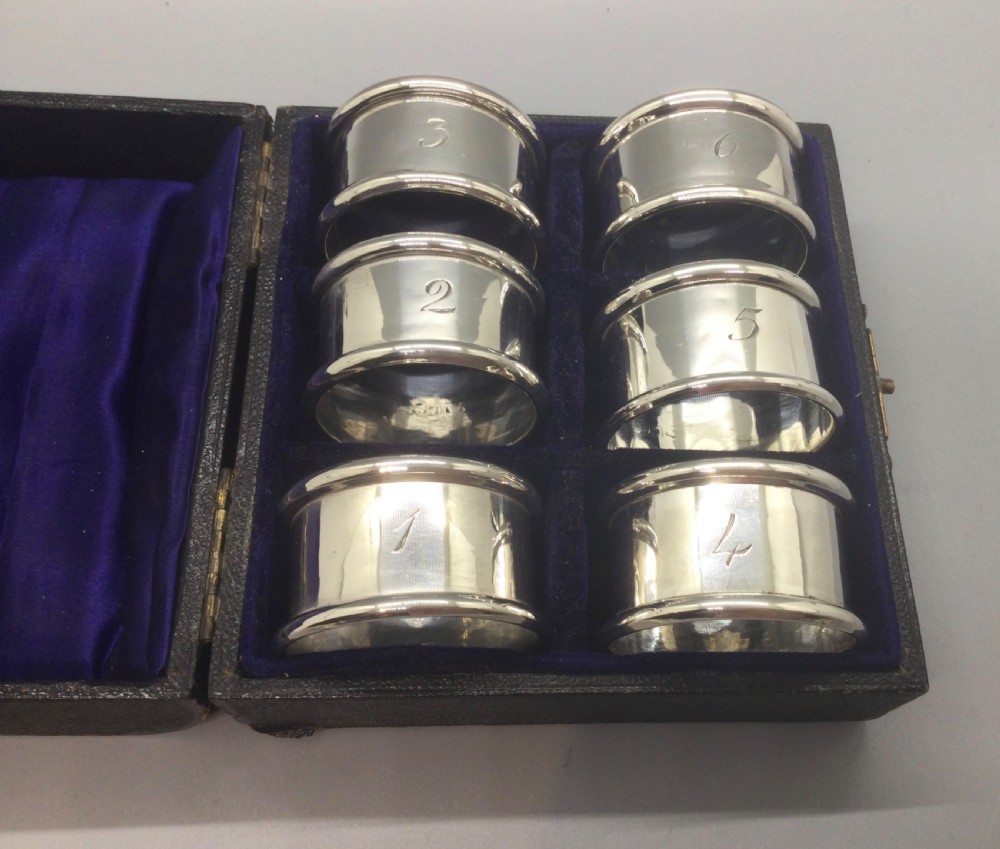 Edwardian set 6 silver napkin rings Chester 1905 View III