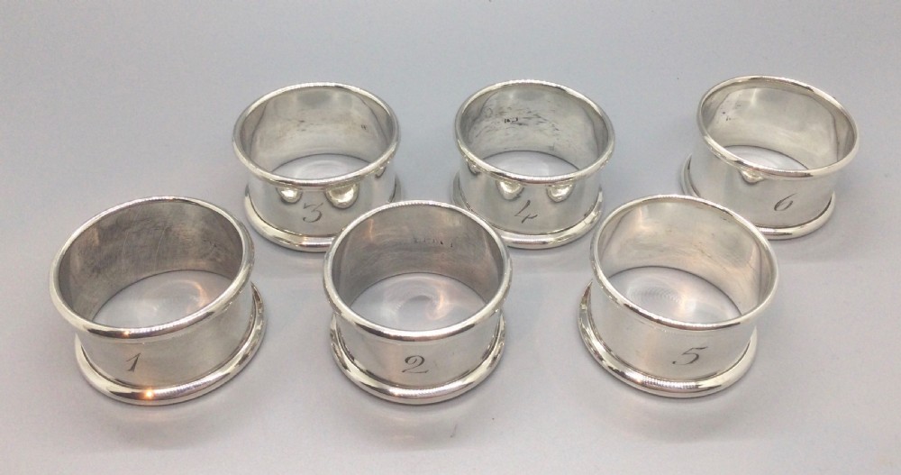Edwardian set 6 silver napkin rings Chester 1905 View IV