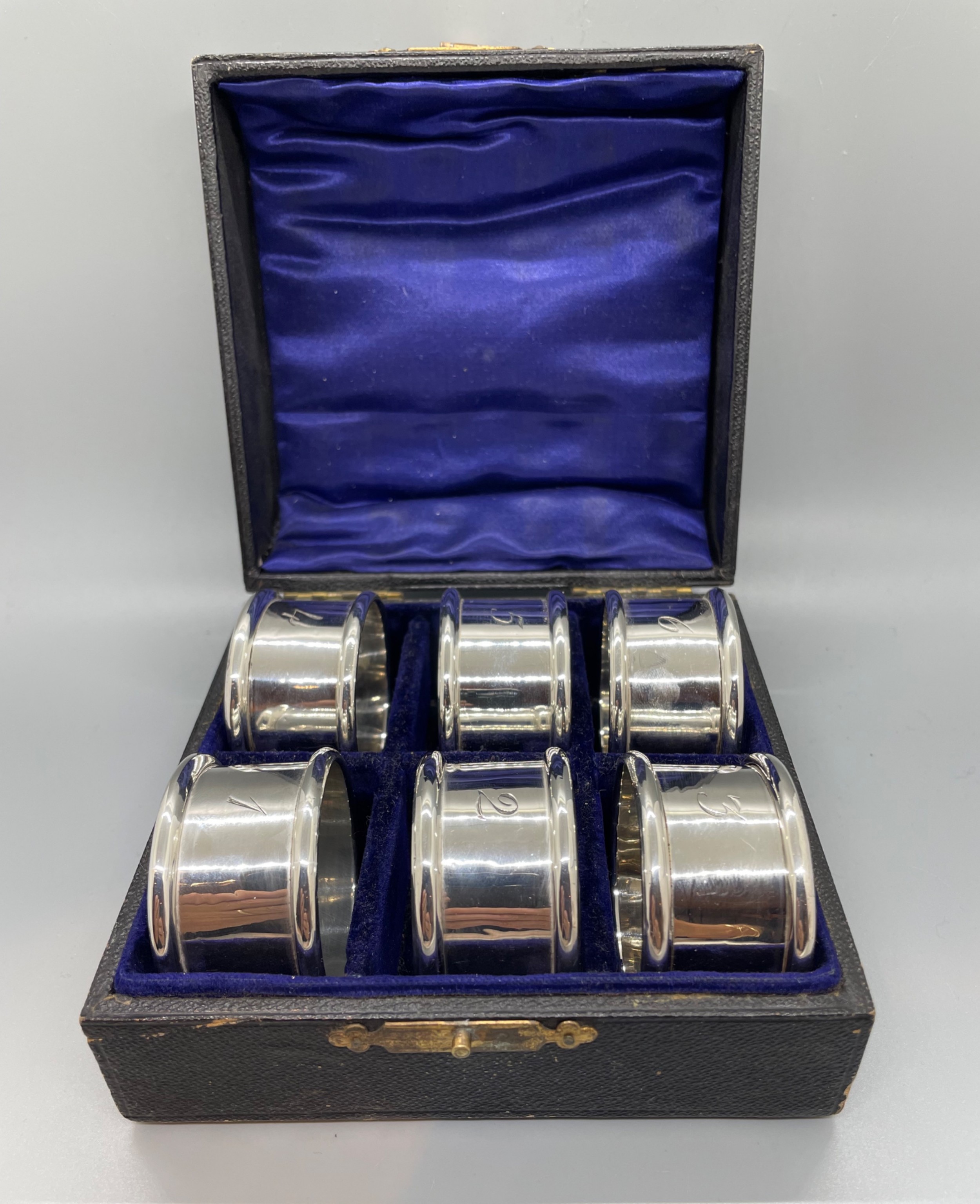 Edwardian set 6 silver napkin rings Chester 1905