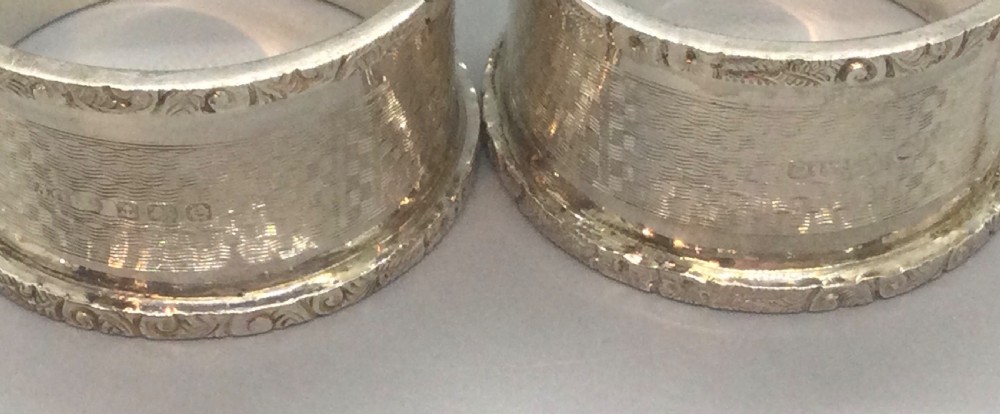 Pair George V silver napkin rings Birmingham 1924 View II
