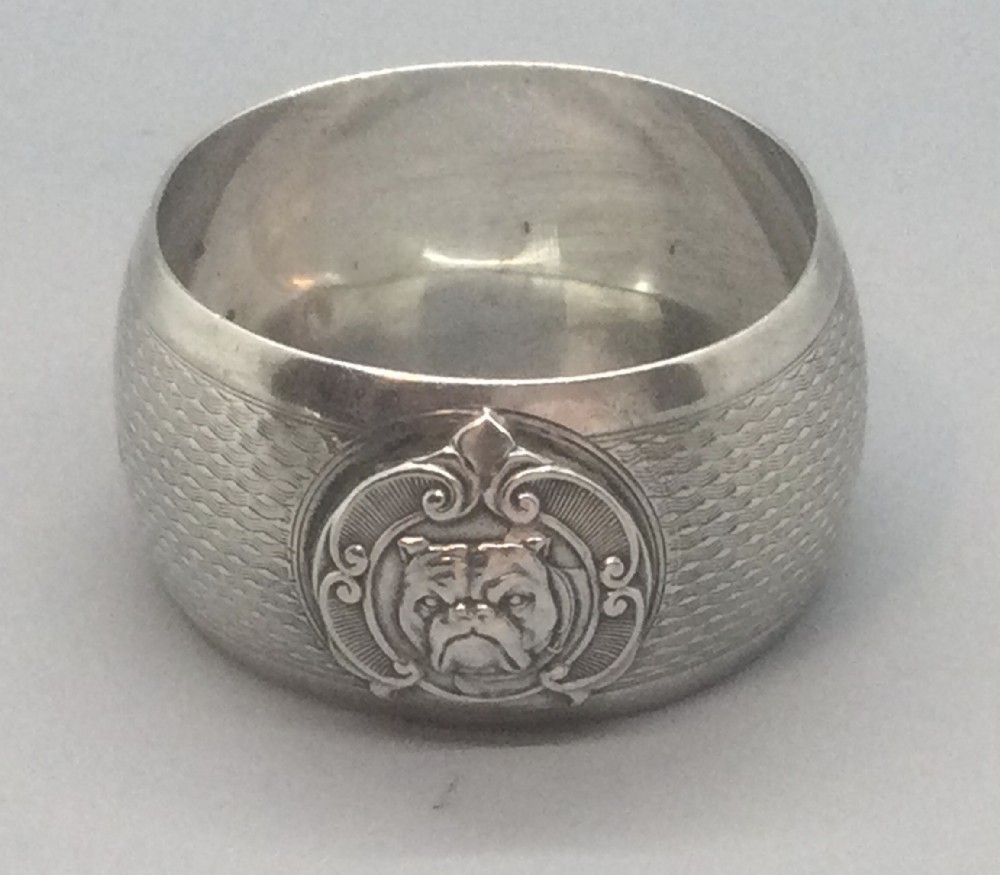 Rare Edwardian silver bulldog napkin ring Birmingham 1904