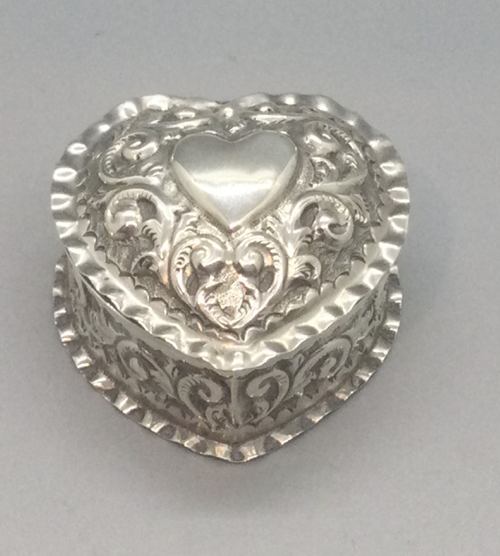 Edwardian silver heart pill ring box Birmingham 1901