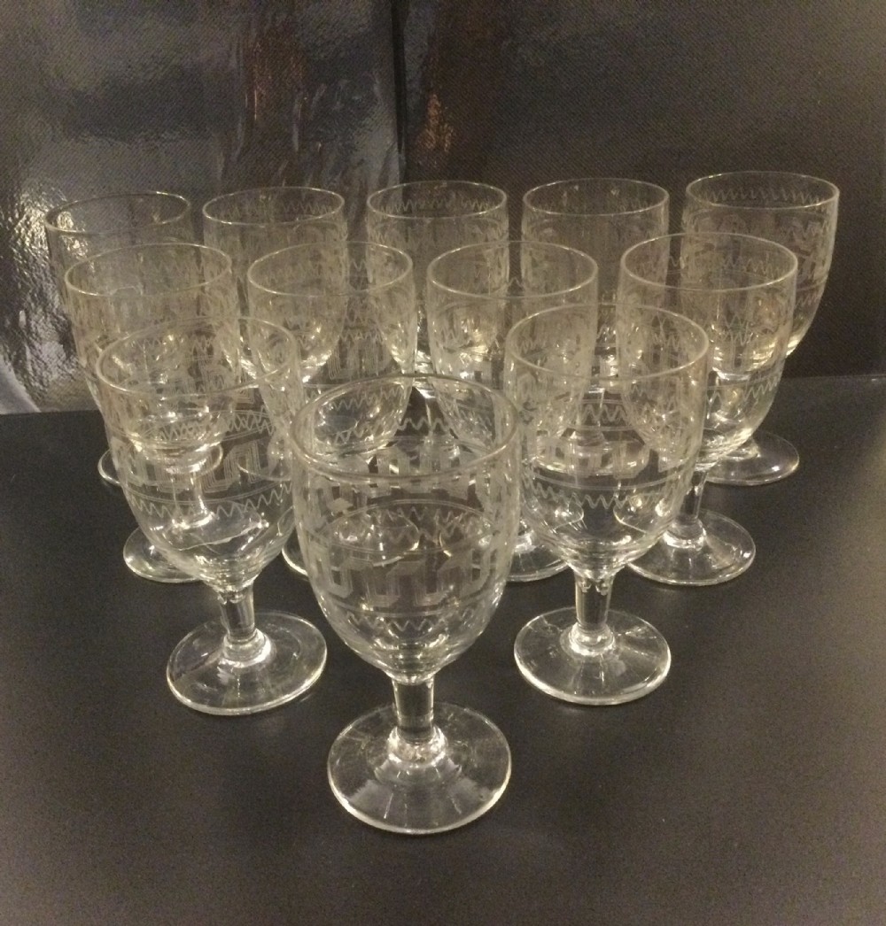 Set 12 French vintage wine glasses c1920