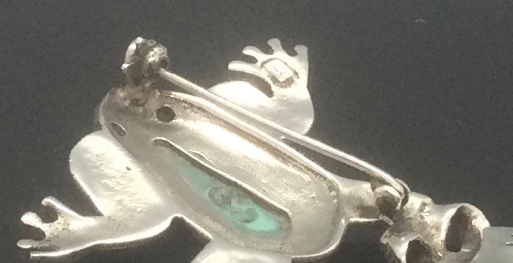 Vintage silver turquoise garnet marcasite frog brooch c1930 View V
