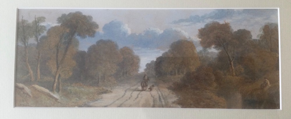 Pair of mid-19th century Victorian landscape watercolour paintings in gold leaf gilt frames depicting rural country roads. View III