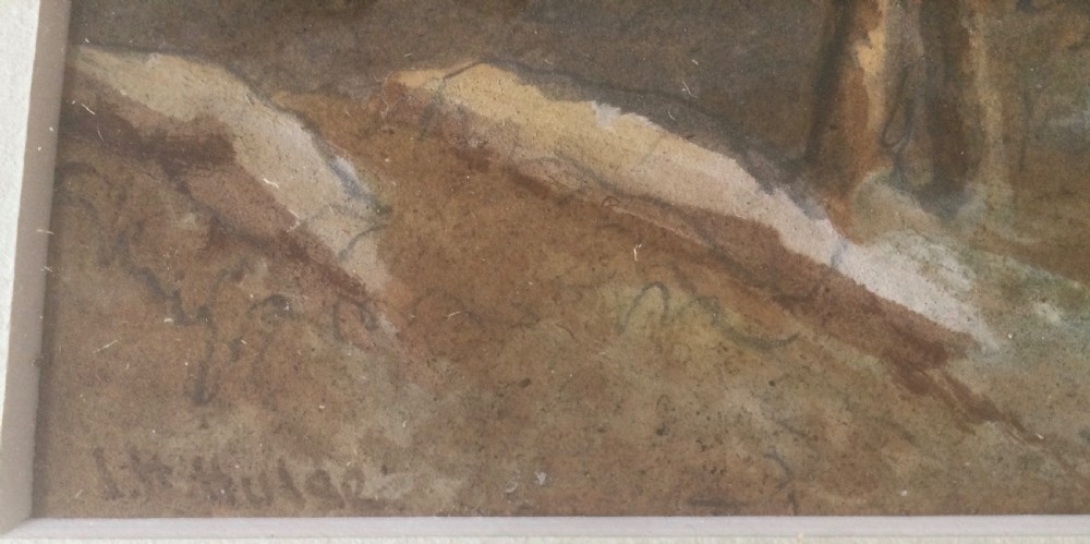 Pair of mid-19th century Victorian landscape watercolour paintings in gold leaf gilt frames depicting rural country roads. View IV