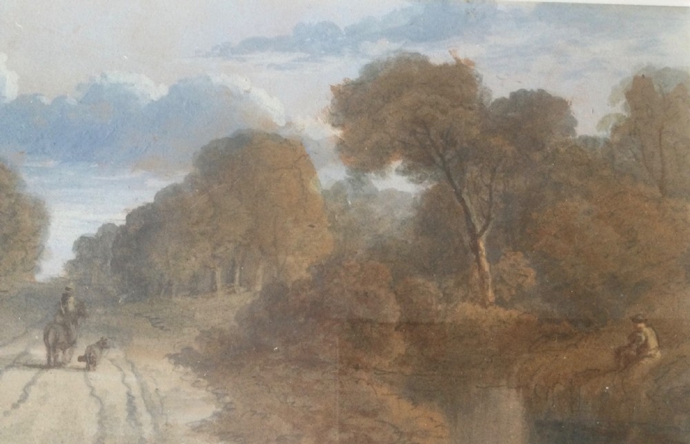 Pair of mid-19th century Victorian landscape watercolour paintings in gold leaf gilt frames depicting rural country roads. View VII