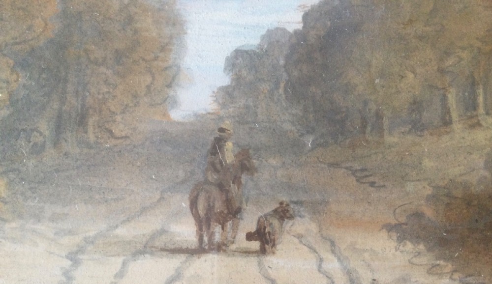 Pair of mid-19th century Victorian landscape watercolour paintings in gold leaf gilt frames depicting rural country roads. View IX