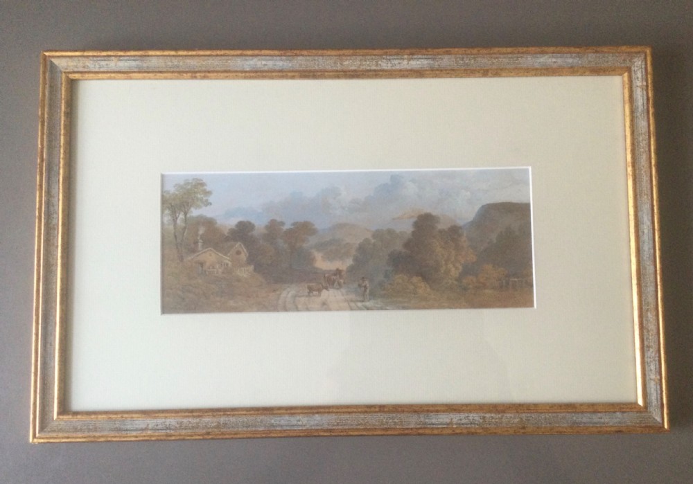 Pair of mid-19th century Victorian landscape watercolour paintings in gold leaf gilt frames depicting rural country roads. View XI
