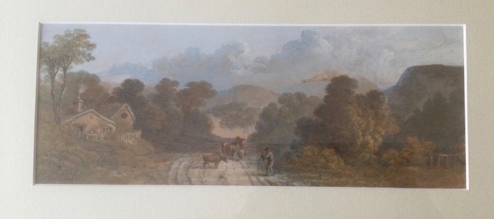Pair of mid-19th century Victorian landscape watercolour paintings in gold leaf gilt frames depicting rural country roads. View XII