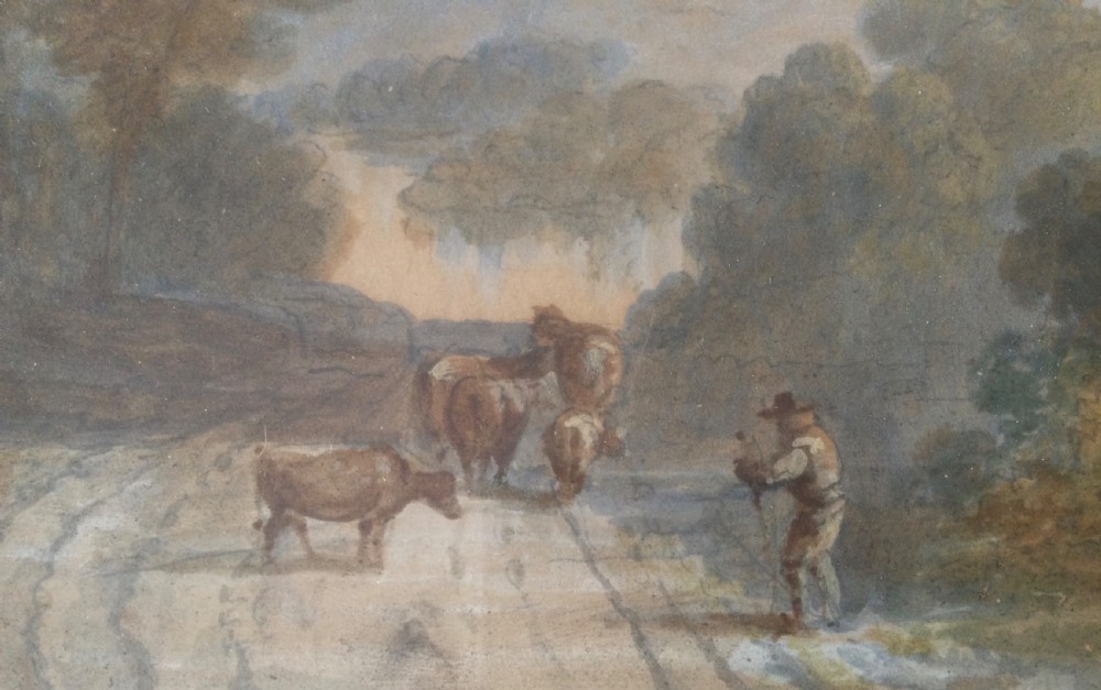 Pair of mid-19th century Victorian landscape watercolour paintings in gold leaf gilt frames depicting rural country roads. View XVII