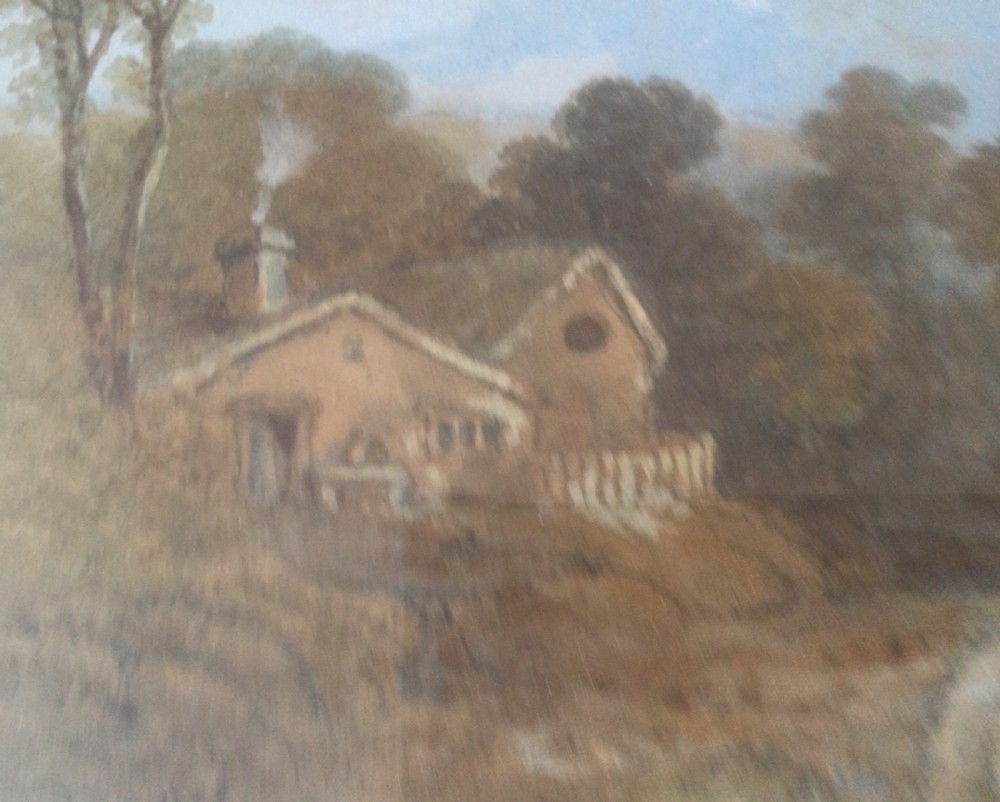 Pair of mid-19th century Victorian landscape watercolour paintings in gold leaf gilt frames depicting rural country roads. View XVIII