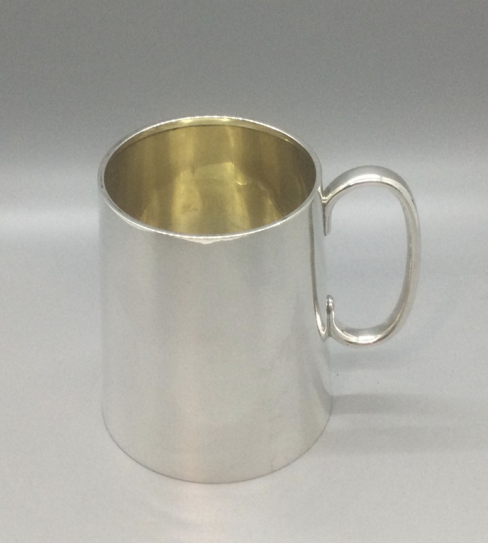 George V silver half pint tankard christening mug Birmingham 1929
