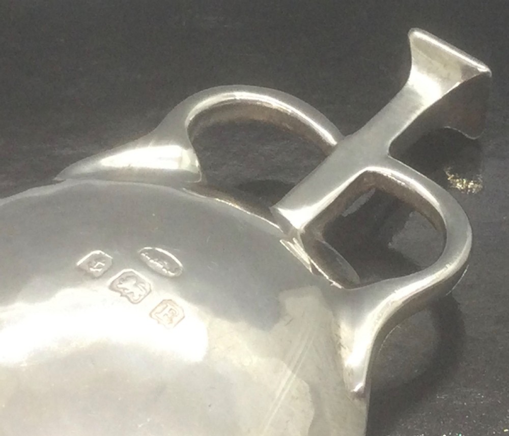 Arts & Crafts style silver caddy spoon by AE Jones 1929 View IV