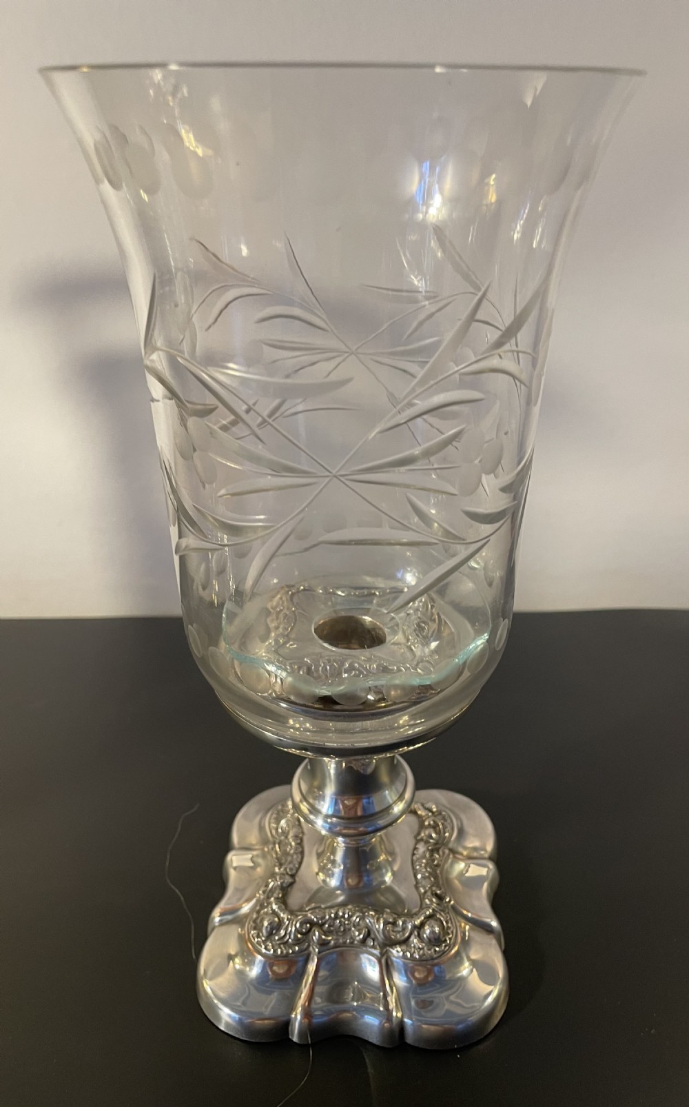 Quality pair silver plate  hurricane candle stands c1960 View XIV