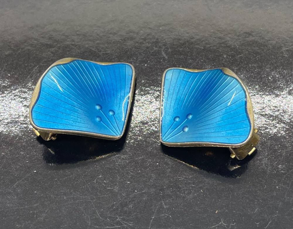 Vintage Norwegian silver gilt enamel earrings c1960
