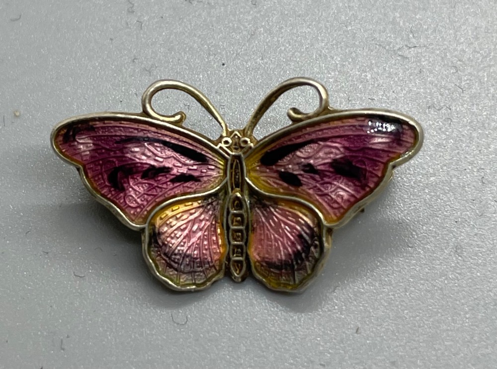 Tiny Norwegian silver gilt enamel brooch c1960
