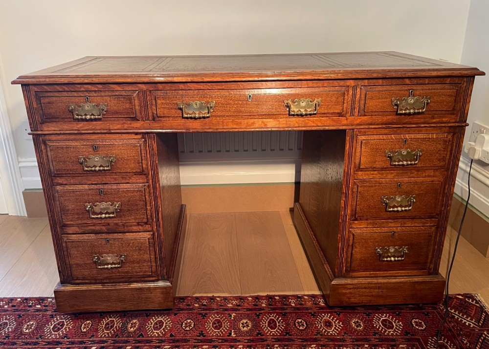Victorian oak pedestal desk c1870