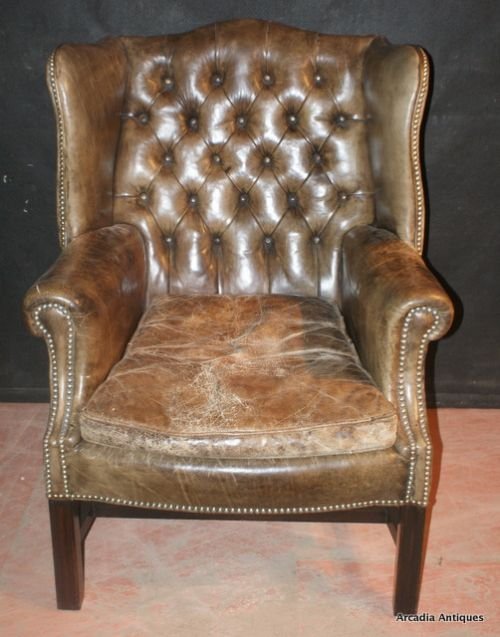 Brown Leather Wing Chair