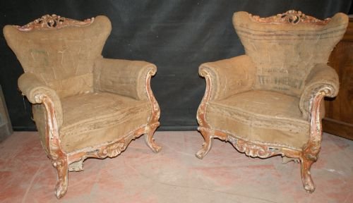 Wonderful Pair of Italian Wing Chairs