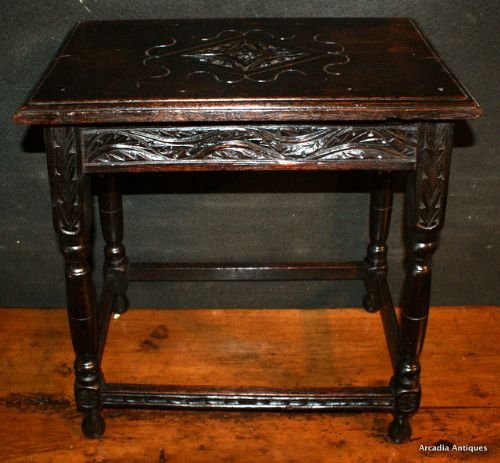 Antique Carved Oak Low Table / Stool