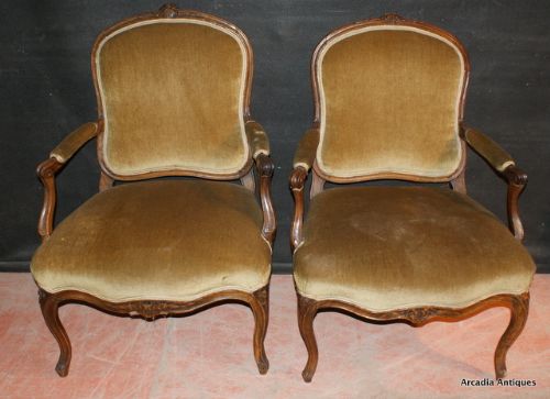 Pair of French Walnut Fauteuils