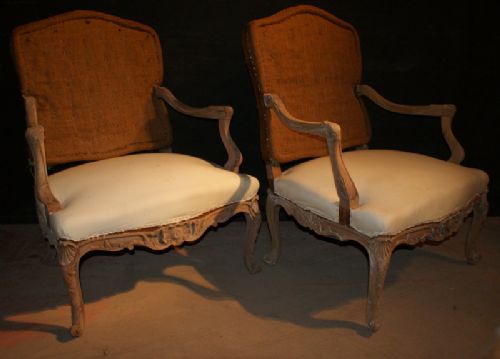 Carved Pair of French Fauteuils
