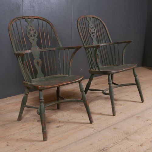 Pair of 19th C Painted Windsor Chairs