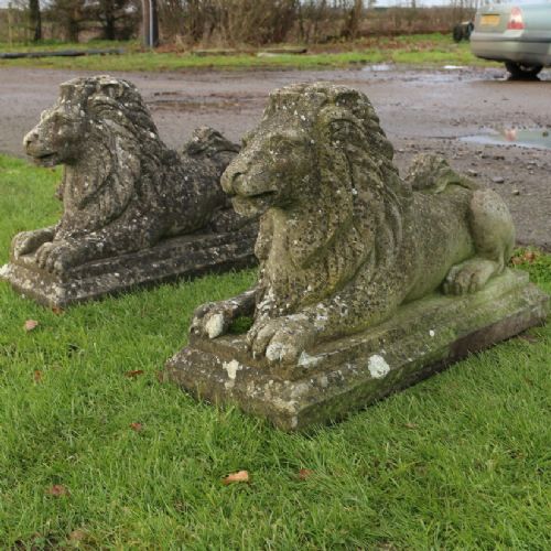 Pair of Weathered Lions