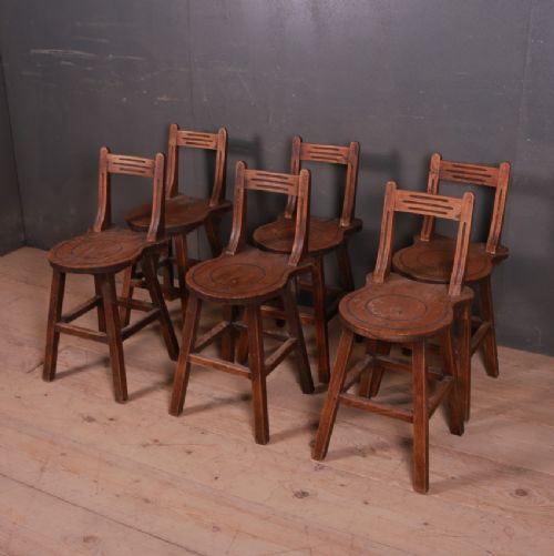 Set of Six Swiss Elm Back Stools